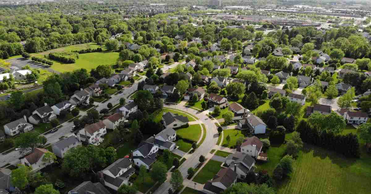 Aerial view of residential neighborhood in Ohio. 