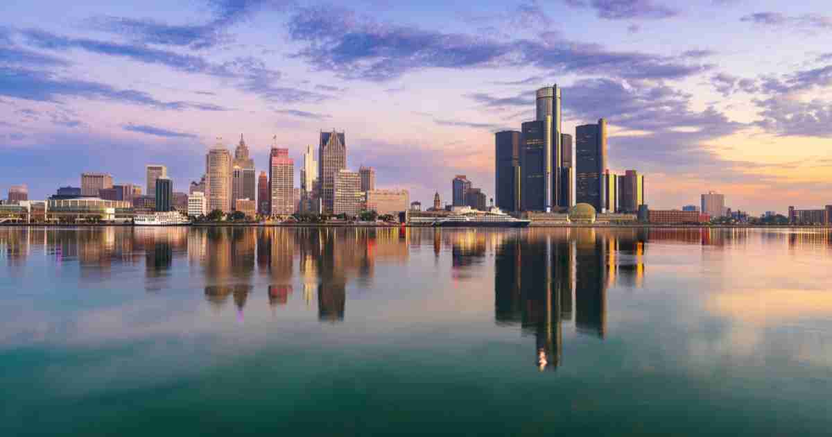 Detroit skyline during the evening. 