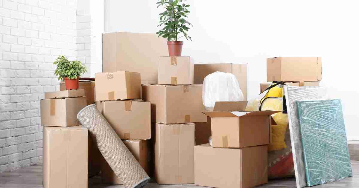 Packed household goods and boxes ready for a move. 