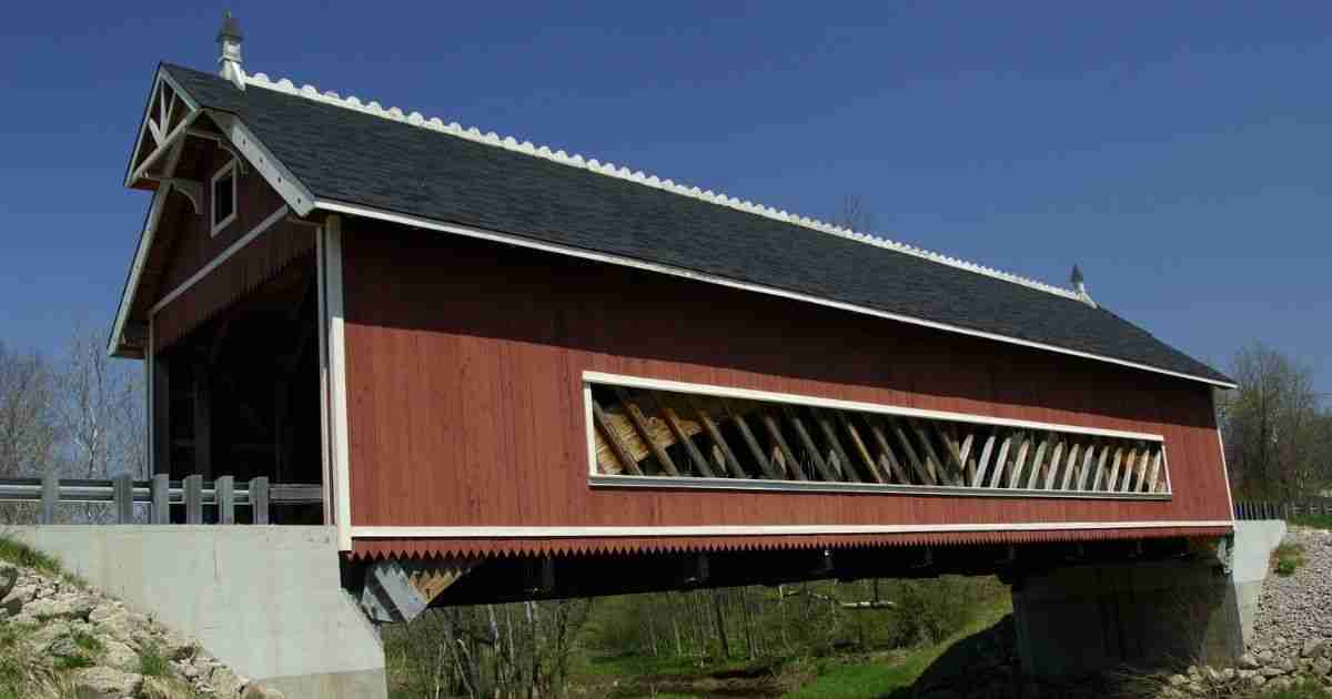 Netcher Road Covered Bridge, 104 feet long, built over Mill Creek in Ashtabula County, Ohio
