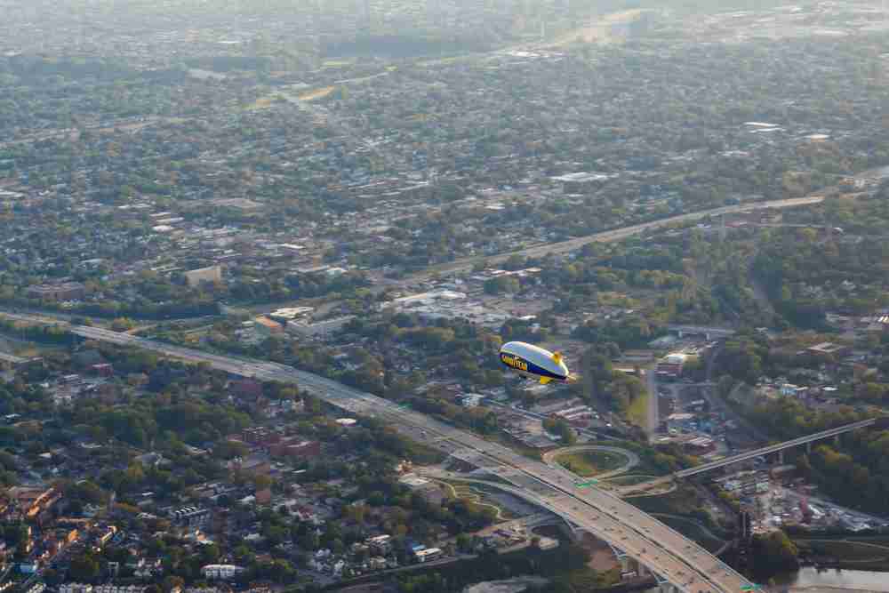 An aerial view of the entire akron cleveland metro including goodyear heights