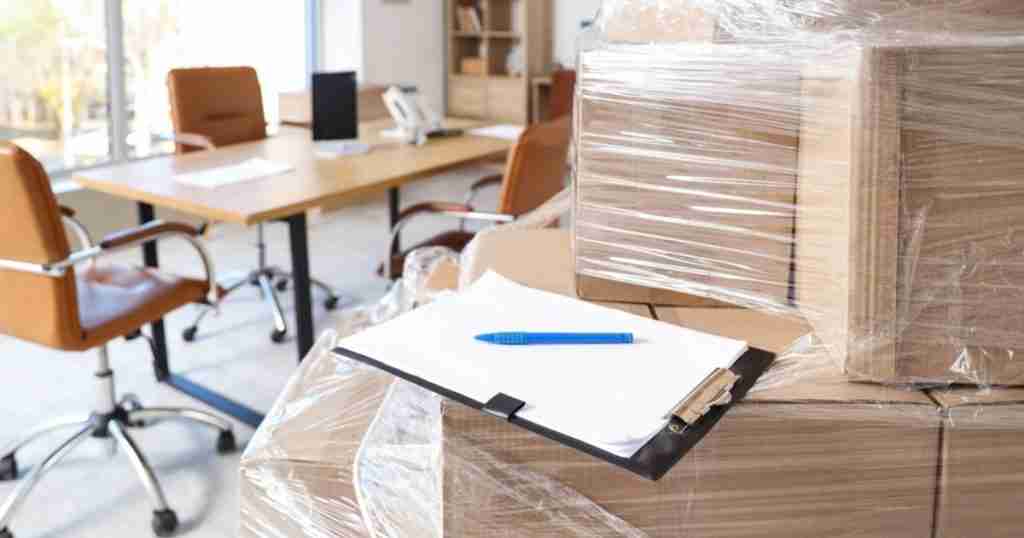 Professionally packed moving boxes during an office relocation.
